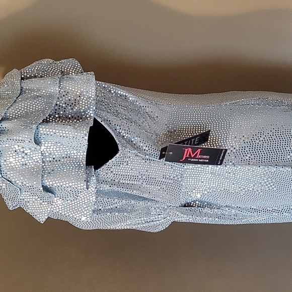 JM Studio-Elegant Blue Ice/Silver Wrap Dress - Picture 4 of 8